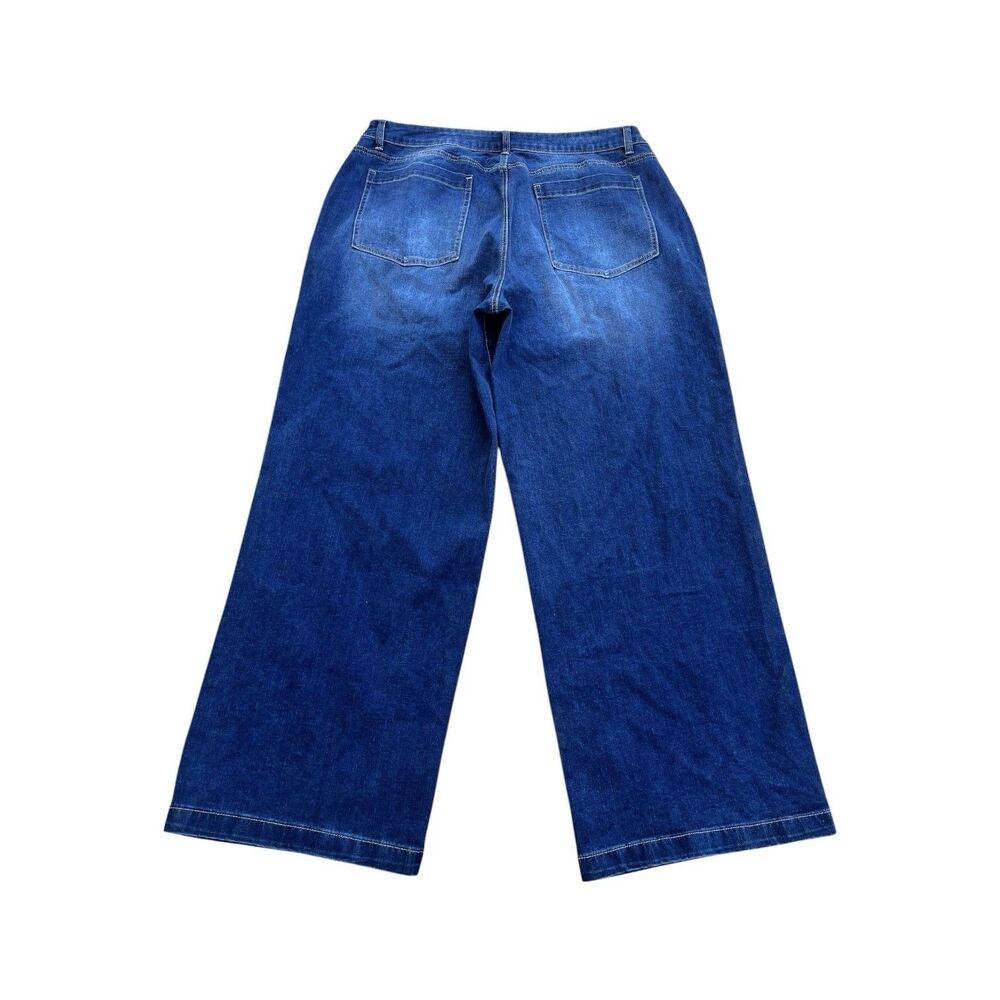 Flamingals Women 4XL Blue Dark Wash Wide Leg Utility Patch Pocket Jeans NEW - Picture 2 of 7